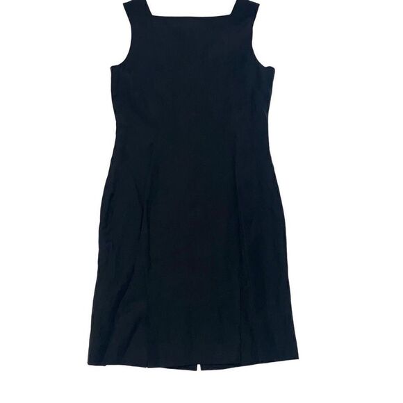 Jaeger Sheath Dress Silk Linen Square Neck Black Sleeveless Button Front Size 10 - Picture 5 of 8
